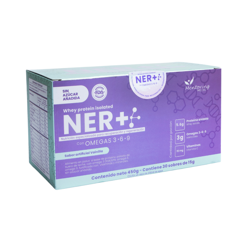 NER+®️ – Proteína Inteligente Postoperatoria con Omegas, Vitaminas y Minerales (Sabor Vainilla, Caja x30 sobres)