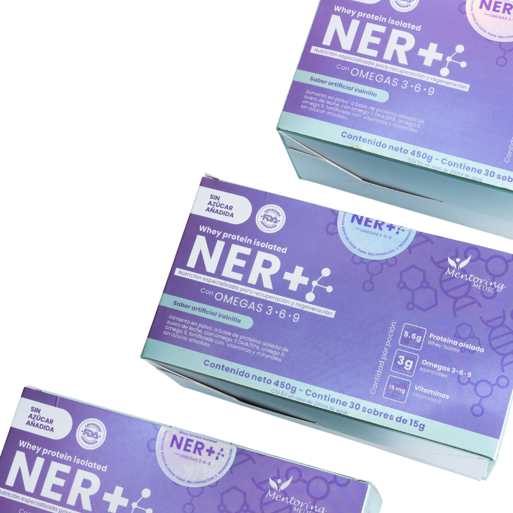 NER+®️ – Proteína Inteligente Postoperatoria con Omegas, Vitaminas y Minerales (Sabor Vainilla, Caja x30 sobres)