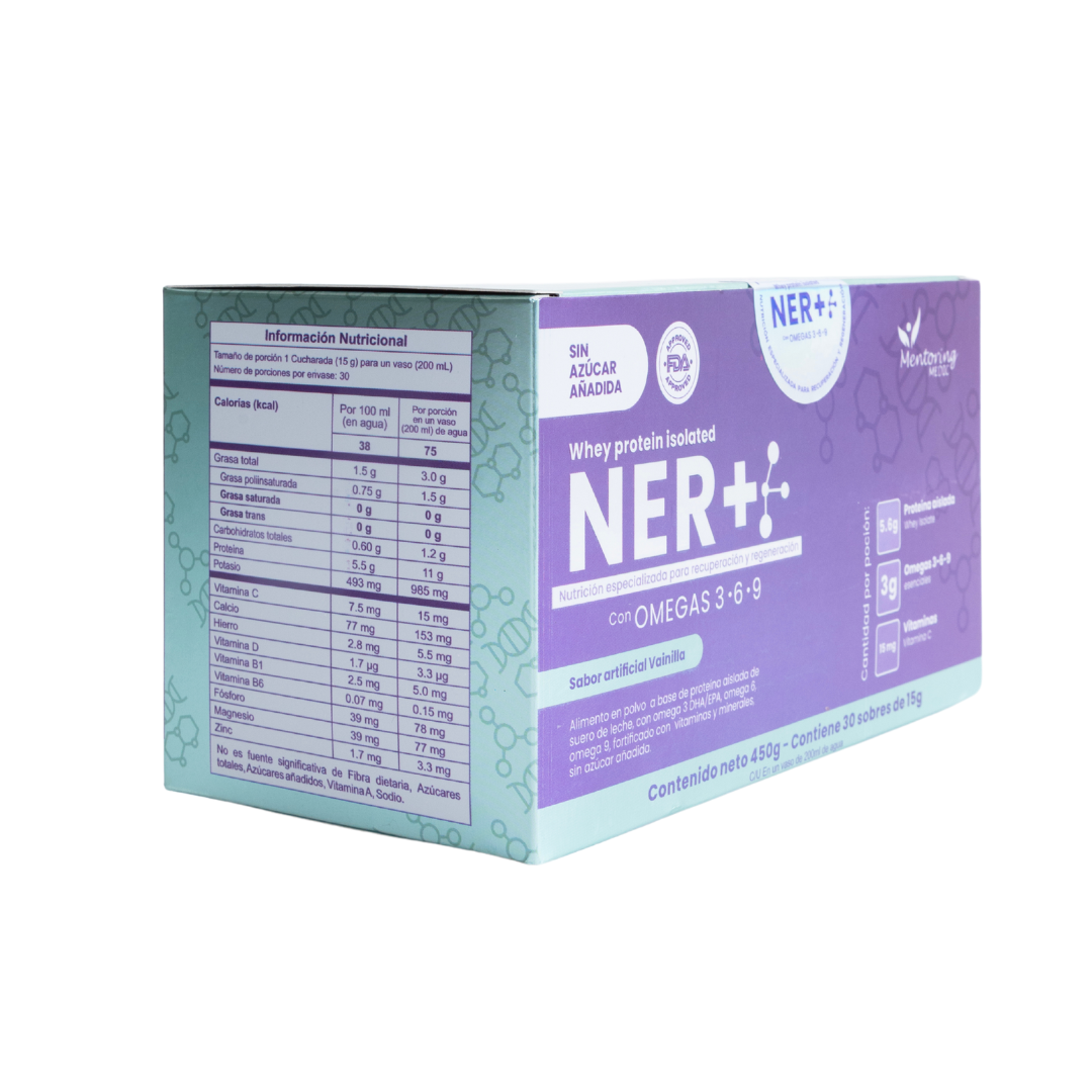 NER+®️ – Proteína Inteligente Postoperatoria con Omegas, Vitaminas y Minerales (Sabor Vainilla, Caja x30 sobres)